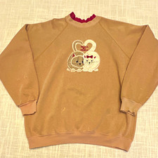 Cheek-O Women’s Crewneck Pullover Sweatshirt Fleece Cat Heart L Made in USA