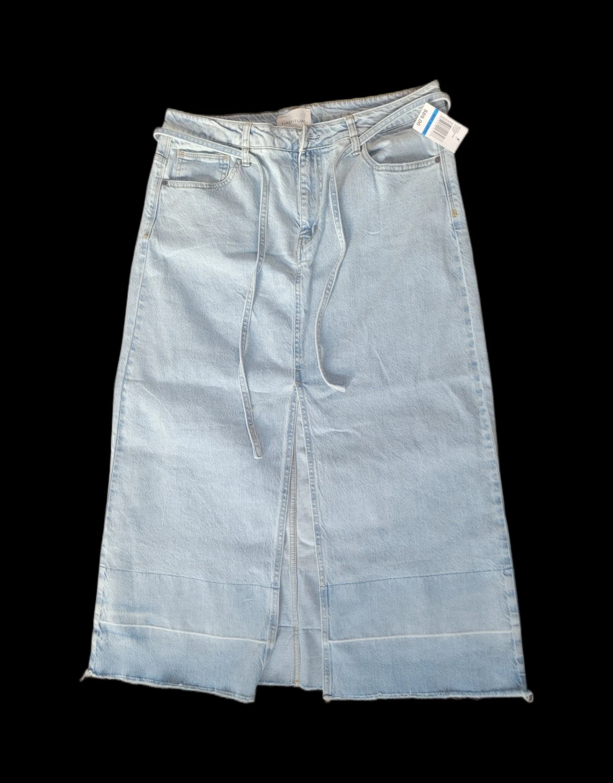 Habitual Women's XL Released Atlantic Hem Faded Blue Front Slit Denim Maxi Skirt