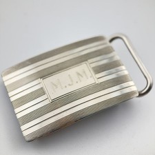 Vintage 1950s Tiffany  Co Sterling Silver Belt Buckle Striped Monogram MJM JP