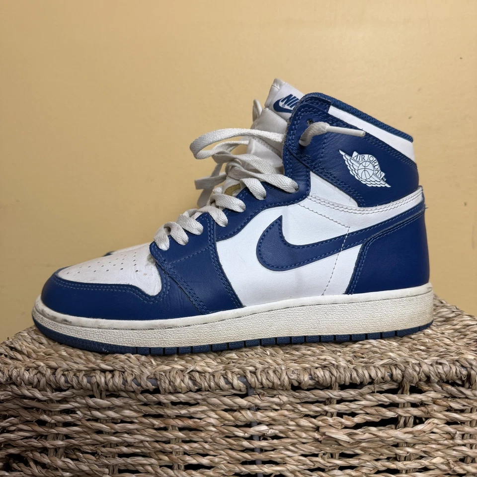 Nike Air Jordan 1 High Youth Size 6.5Y Women 8 575441 127 Storm Blue White Shoes - Image 2 of 4