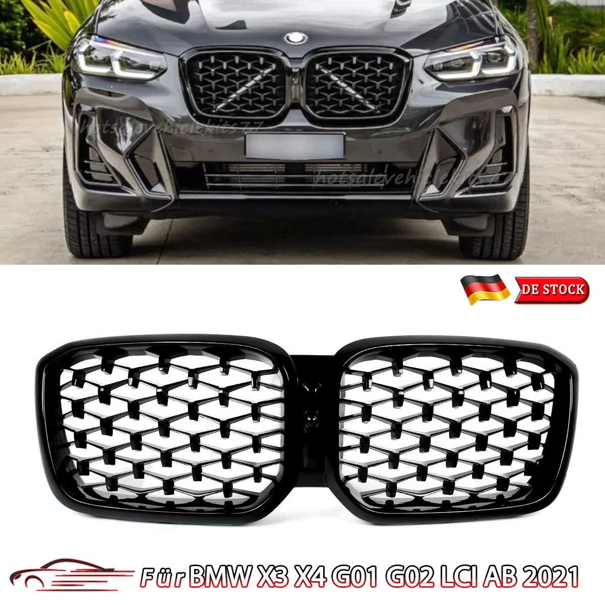 Griglia Radiatore Anteriore Nera Lucida Per BMW X3 G01 / X4 G02 - Doppio Rene Sportivo