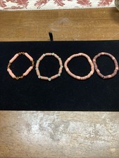 Clay Beads Bracelets, Handmade On Stretch Cord,Brown Peach Colors Lot Of 4