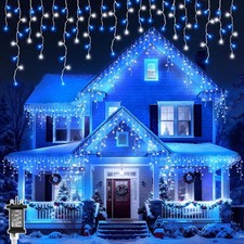 Icicle Lights Outdoor, 15M+10M 480 LED Blue White Christmas Lights Plug in with