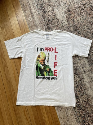 #ad Vintage 90s Y2K Pro Life Art T Shirt Pope John Paul II Anti Abortion Catholic $19.99