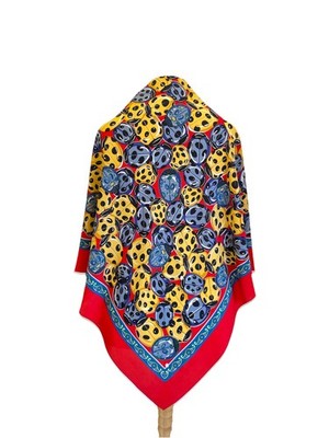 Y1# Geixa Italy Silk Scarf Ladybug Print Red Blue Yellow Polka Dot Made in Italy