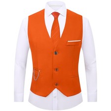 Men's Dress Vest Suit Waistcoat Formal Business Slim Fit V-neck X-Large Orange