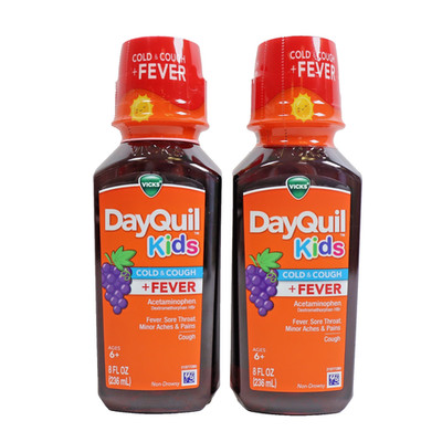 2 PACK Vicks DayQuil Kids Cold & Cough + Fever Acetaminophen 8 Fl Oz EXP 05/2026