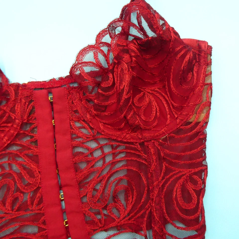 For Love & Lemons XS After Dark Bustier Lencería Rojo Encaje Sujetador con Aros Corsé Foto 4 de 4