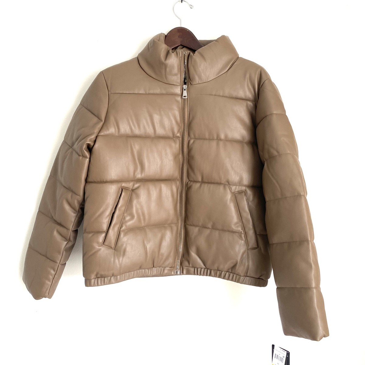 SEBBY COLLECTION NWT $90 Womens XL Brown Faux Leather Puffer