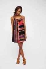 Free People Mini Dress Size XS Painted Stripe Art To Wear Trapeze Swing Festive
