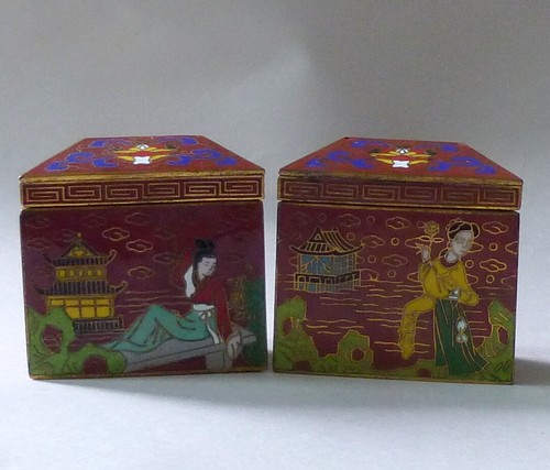 6 antichi piccoli contenitori per medicinali 2" fiuto cinese coperto Cloisonne / oppio / medicinali - Foto 6 di 10
