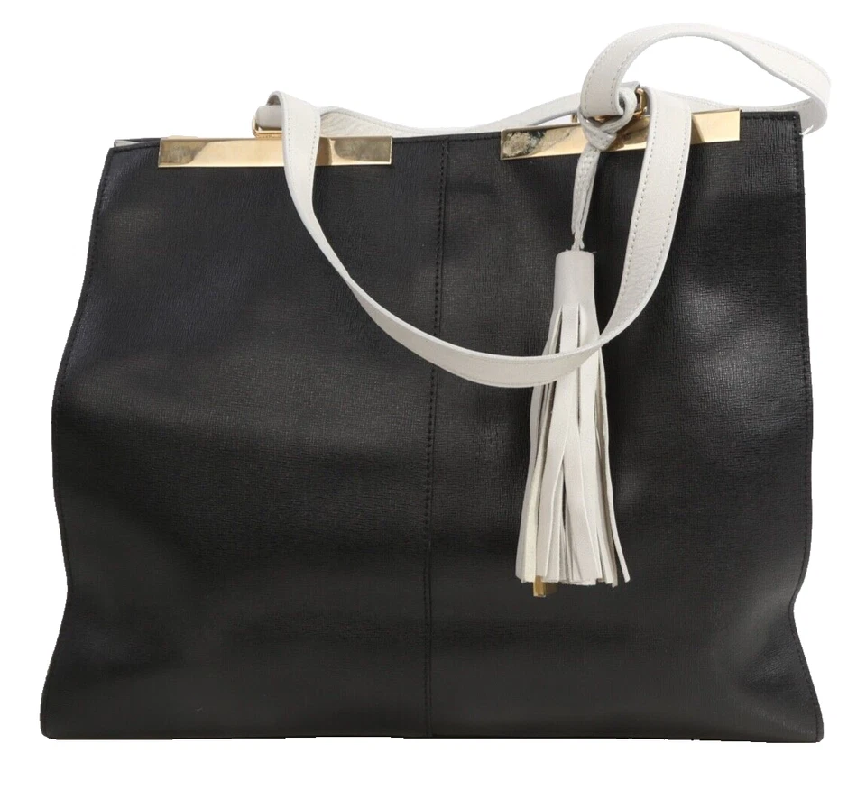 Alberta Di Canio Shoulder Tote Bag Cream Black Leather Women's Designer Fashion - Image 4 of 4