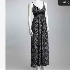 GUESS Black & White Print Surplice Maxi Dress women size S