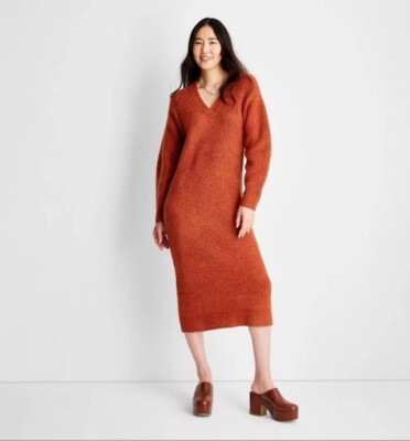 Future Collective with Reese Women's Long Sleeve Chunky Sweater Midi Rust / S / New