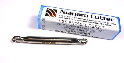 NIAGARA Double Ball End Mill 3/16'' 2FL HSS 3/16'' x 9/32'' x 2'' 65060