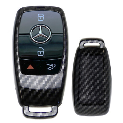 Black Carbon Fiber Pattern KeyFob Shell For Mercedes E S G A C CLA CLS GLB Class