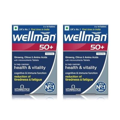 2 X  Wellman 50+ Multivitamin Tablets for Men Support Health & Vitality 30Tabs