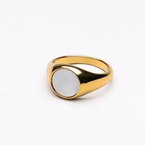 Gold Ring Non Tarnish Mother of Pearl Signet Ring Gold Statement Ring BEAUTIFUL - Picture 5 of 12