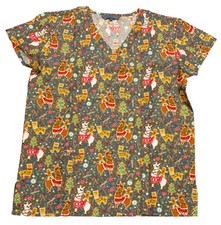 Women's Halloween Christmas Medical Scrub Tops Llama Cookie Pewter XLarge