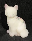 Fenton Hand Painted Milk Glass Cat  Figurine 3" 1/2  Signed