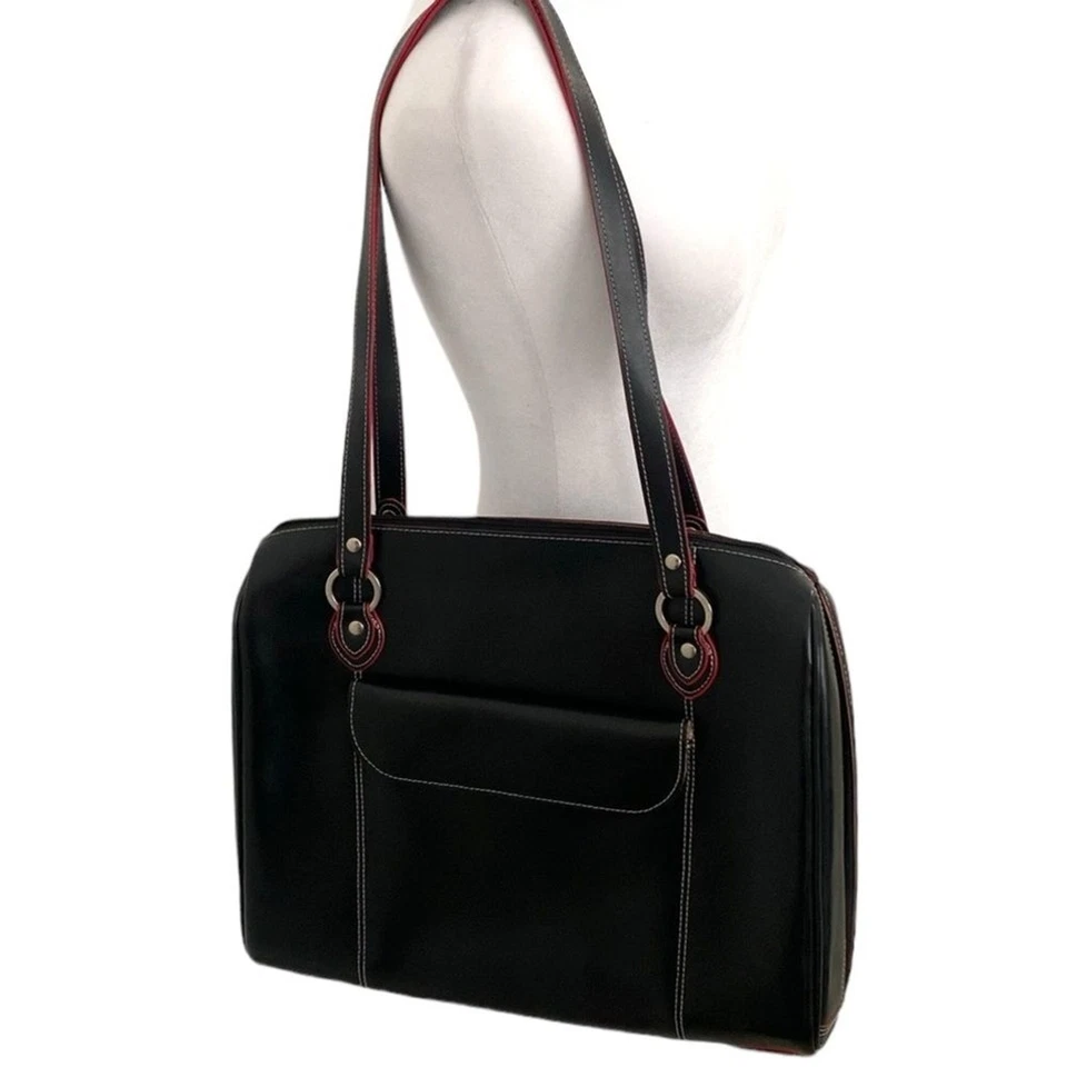 Bolso de hombro McKlein Glenview de cuero negro rojo para computadora portátil Foto 2 de 4