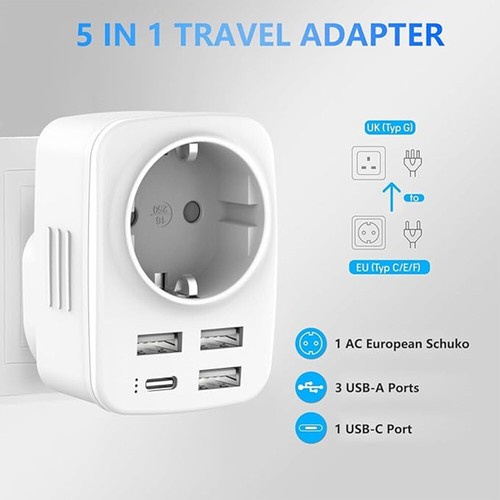 UK Reiseadapter USB England Deutschland Stecker Typ G Stromadapter für Irland DE - Bild 2 von 9