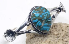 925 Sterling Silver Copper Turquoise Gemstone Jewellery Cuff Bangle Size -ADJ