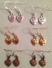 HEART PAW PRINT or HEART MY DOG EARRINGS - Silver-, Gold- or Bronze-Toned Pewter