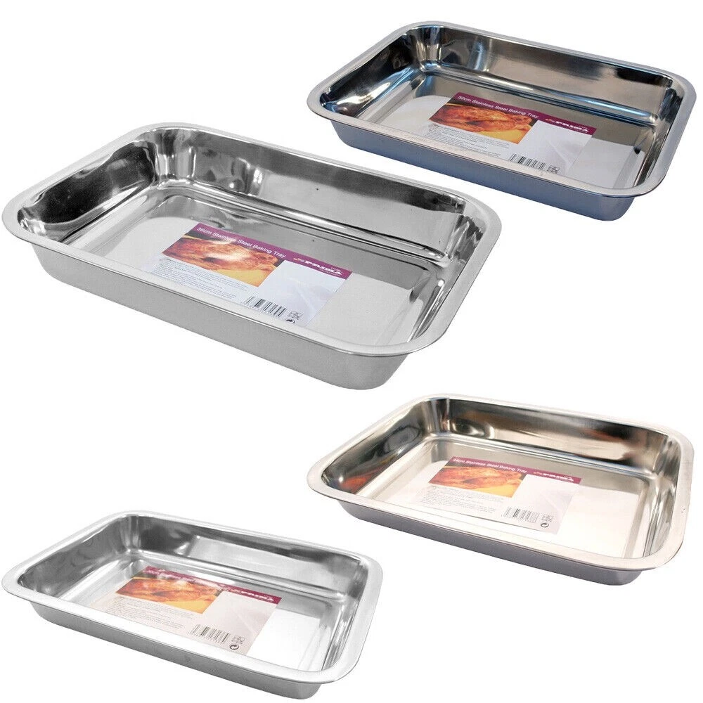 4pc Stainless Steel Roasting Trays Oven Pan Dish Baking Roaster Tray Grill Rack