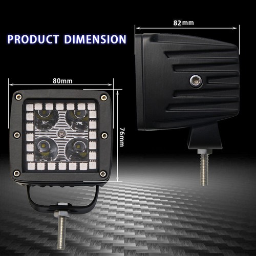 4x 24W LED Work Light 3" inch Flood Fog Pods Bluetooth RGB Halo & Wiring Harness - Imagen 6 de 12