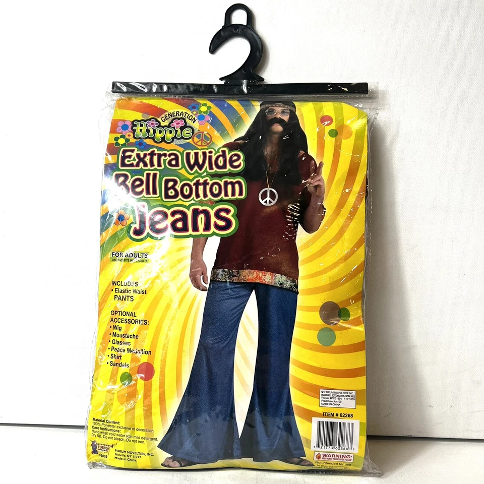 NUEVO Disfraz Hippie Halloween Vestir Juego de Rol Adultos Fondo Campana Extra Ancho Foto 3 de 4