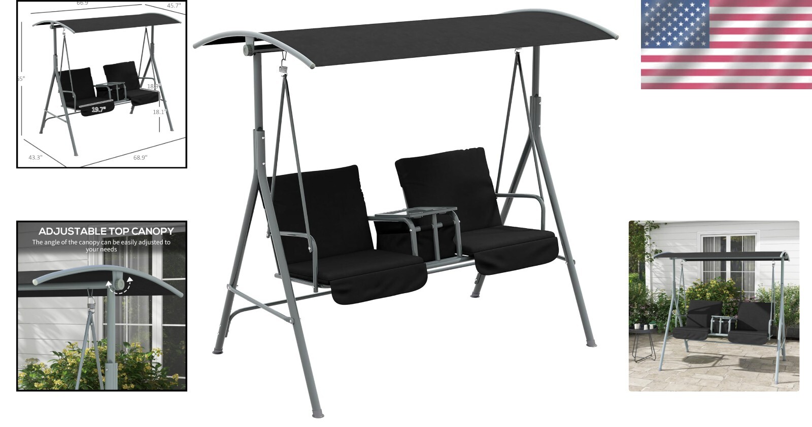 Stylish Canopy Swing for Two with Cup Holders and Cushions - Perfect for Patios