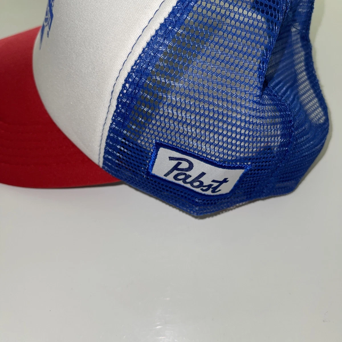 VTG 80’s Style PABST BLUE RIBBON Snapback Trucker Hat Mesh Large Logo Cap PBR