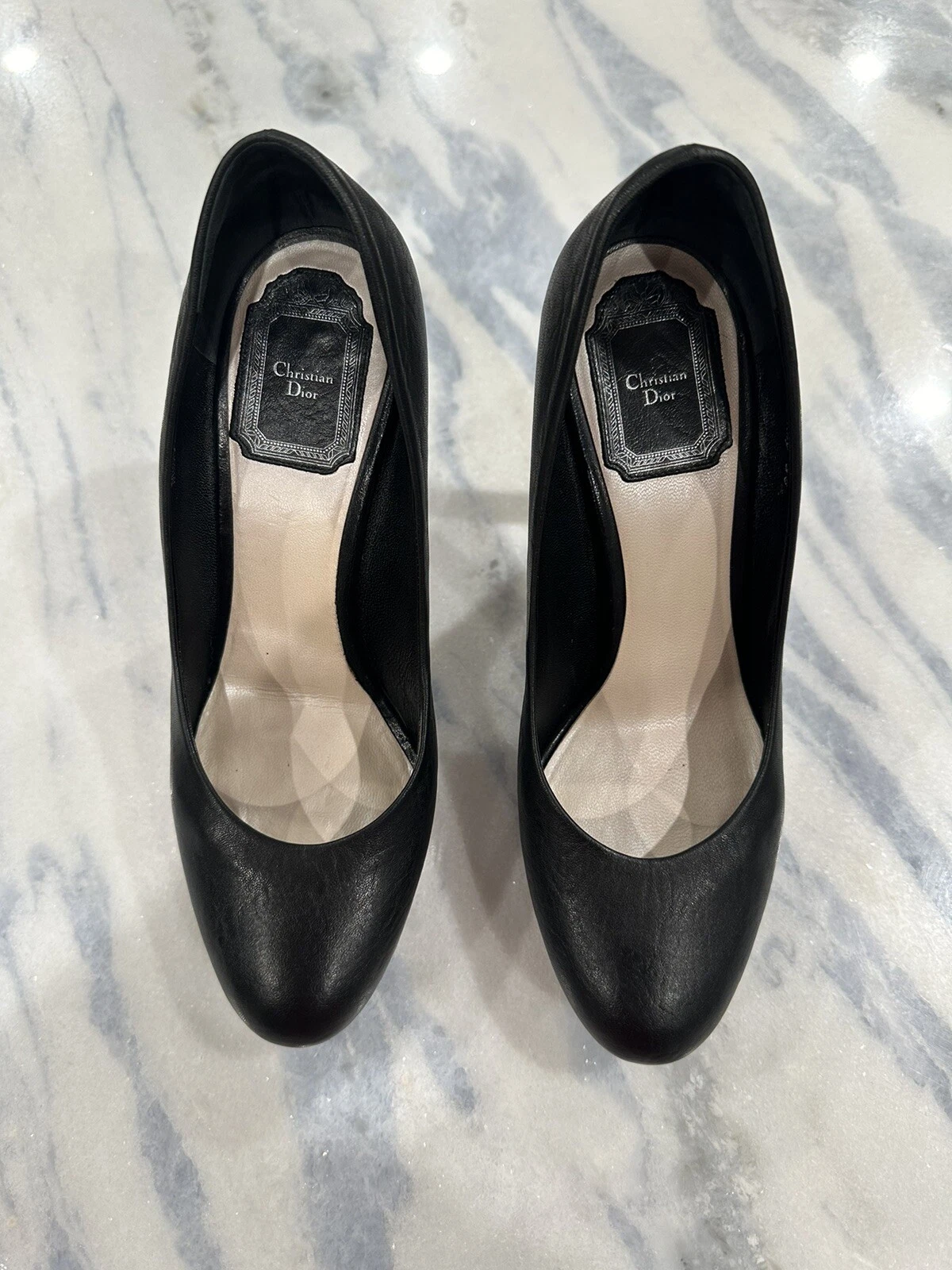 ESCARPINS FEMME CHRISTIAN DIOR TALONS HAUTS CLASSIQUES CHAUSSURES TAILLE 38 CUIR NOIR