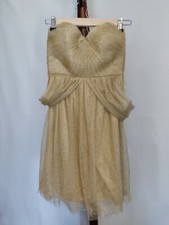 Jenny Yoo women's size 2 strapless dress gold metallic padded bra back zip & tie