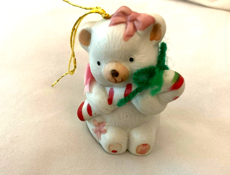 Vintage Ring-a-Lings Porcelain Collector Bell Christmas Ornament 3" Bear 1986