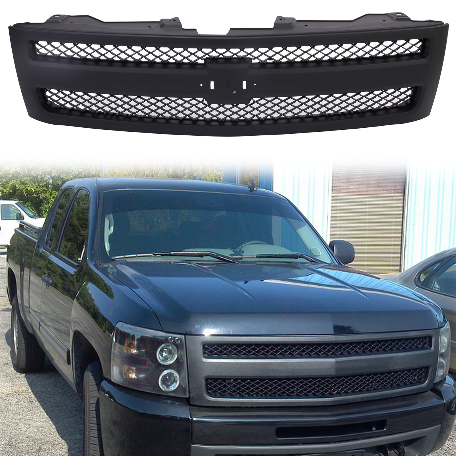 2007-2013 Chevy Silverado 1500 Black Front Bumper Hood Grille Replacement