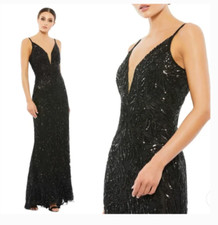 MAC DUGGAL 5107 EMBELLISHED LEAF EVENING BLACK GOWN sz 8