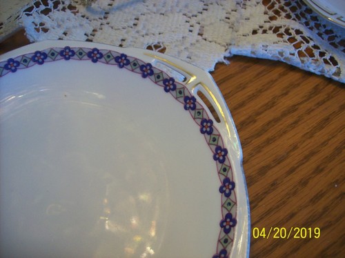 MZ Austria Porecelain China Double Handled Blue Floral Set Of 8 Dessert Plates - Picture 5 of 9