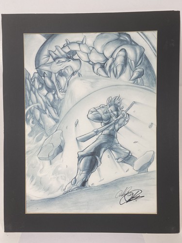 DEVIANT ART - MAN VS DRAGON by GTS - 20" x 16" Sketch - double signed