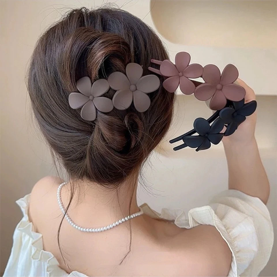 Pinzas elásticas para el cabello con flores mate para mujeres accesorios para el cabello Foto 4 de 4
