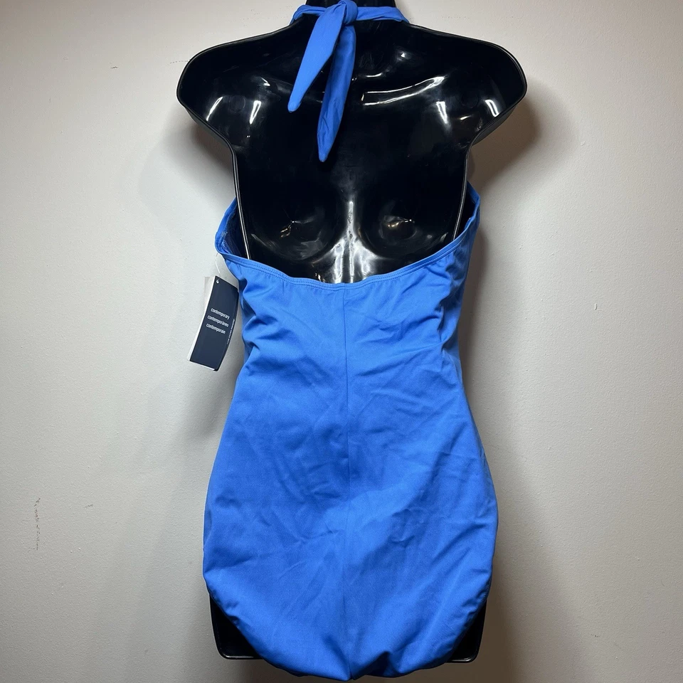 NEW Vtg 80s 90s Speedo One Piece Blue Swimsuit Size 14 Built in Bra Halter - Image 2 of 4