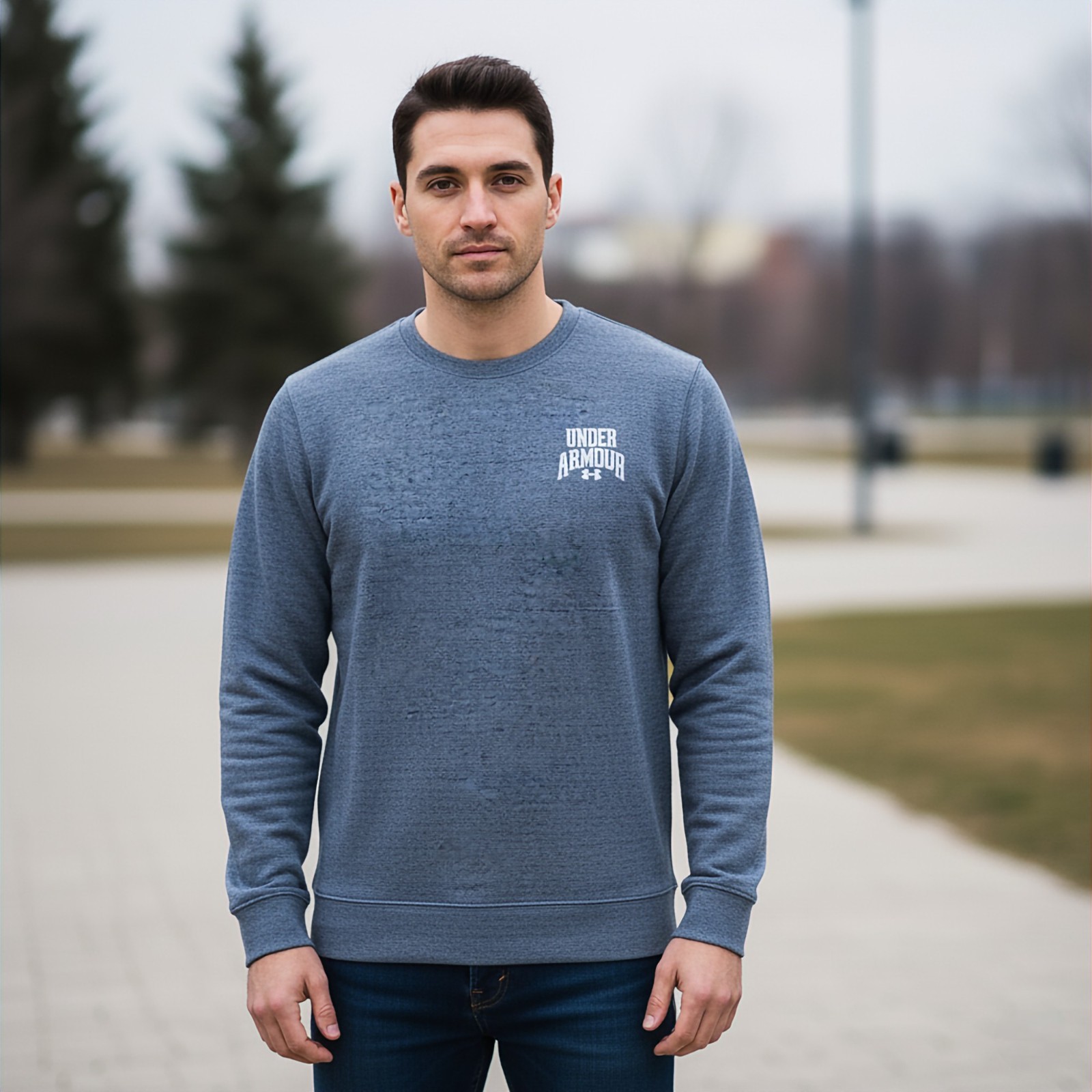 Under Armour Mens Sweatshirt XL Grey French Terry Rival Big Logo Crew Neck thumbnail 5