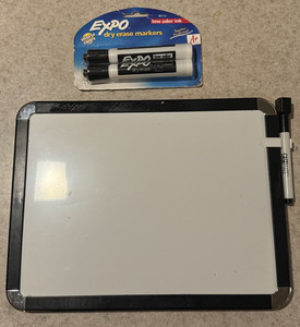 Small Dry Erase Whiteboard 8" x 11" w/ Marker Holder + 2 New Expo Markers