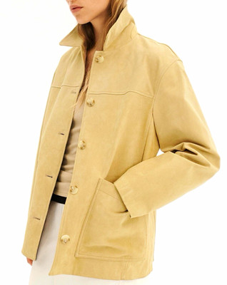 ZARA Leather Collection Beige Suede Button-Front Lined Jacket Womens M