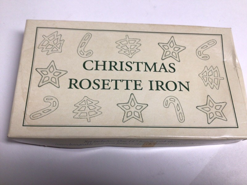 Unused Set Of 3 Rosette Irons Cookie Batter Molds Wood Handle 3/4” Thick