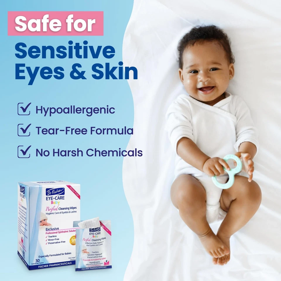 Toallitas para párpados de bebé Dr. Fischer 60 unidades hipoalergénicas sin desgarro sin enjuague Foto 2 de 4