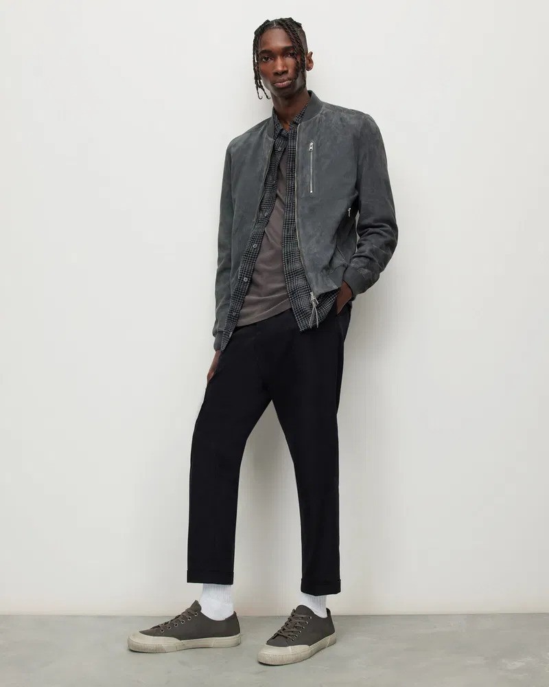 AllSaints Kemble Suede Bomber Jacket – Men’s Size S – Gray image 5