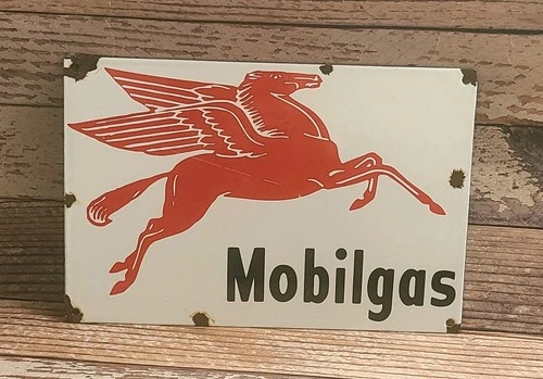 Vintage Mobilgas Porcelain Metal Sign Mobil Gas Pegasus