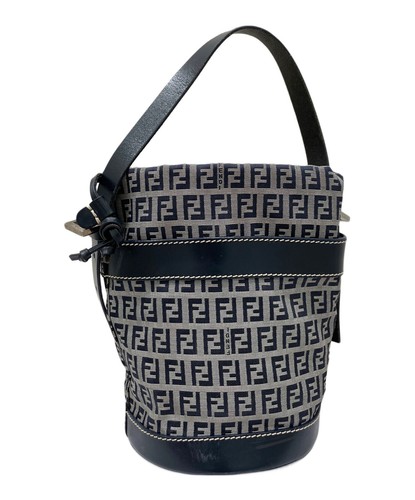 FENDI Zuccino Handbag Canvas Leather Shoulder Bag Women Used Authentic